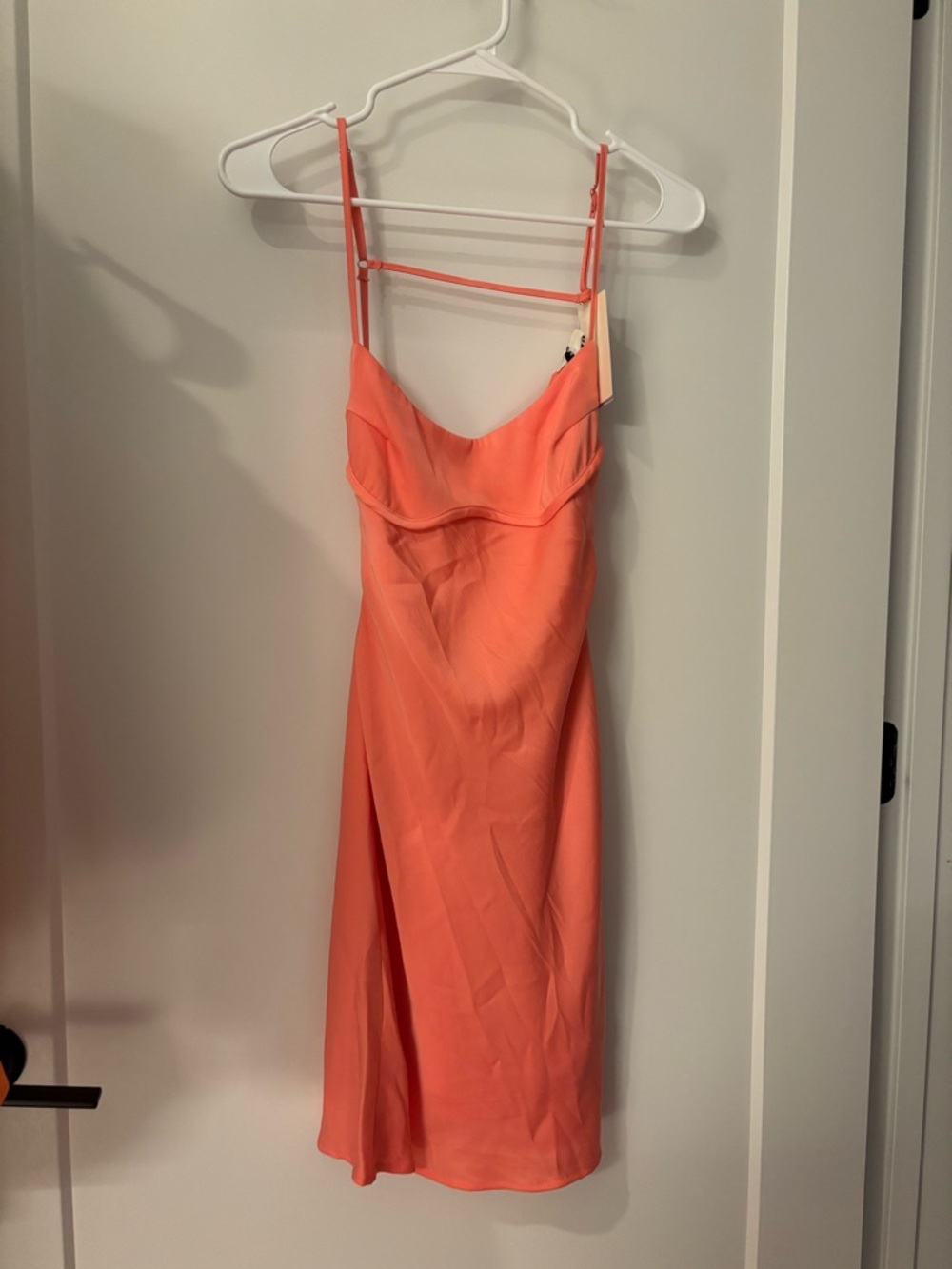 Coral Satin Midi Slip Dress with Adjustable Straps